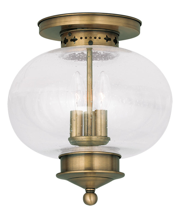Antique Brass  11.5in Height 3 Light Semi-Flush Ceiling Fixture by Livex Lighting