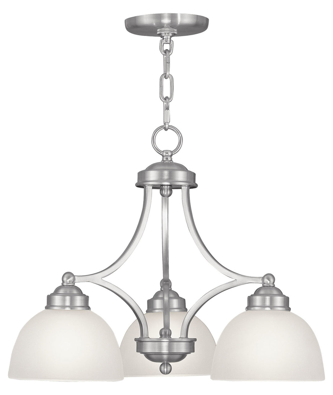 Brushed Nickel 3 Light 300 Watt Down Lighting Chandelier With Satin Glass by Livex Lighting