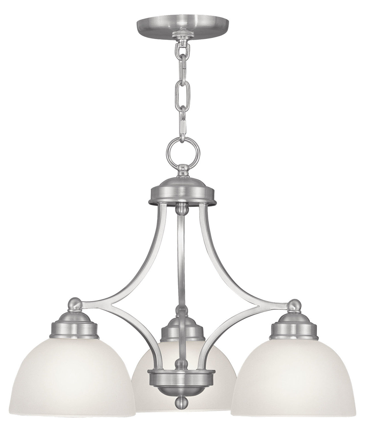 Brushed Nickel 3 Light 300 Watt Down Lighting Chandelier With Satin Glass by Livex Lighting