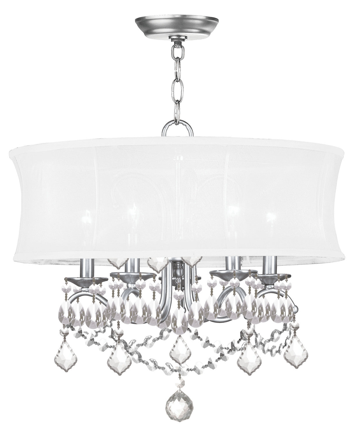 Brushed Nickel 5 Light 300 Watt Chandelier With Off White Silk Shimmer Shade by Livex Lighting