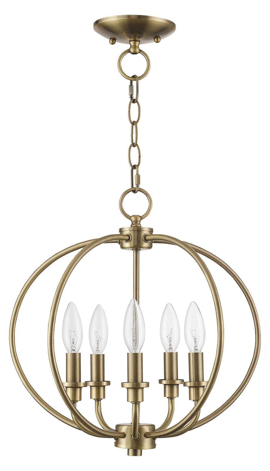 Five Light Antique Brass Up Pendant