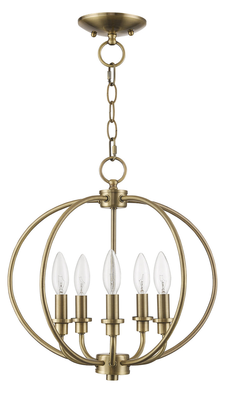 Five Light Antique Brass Up Pendant