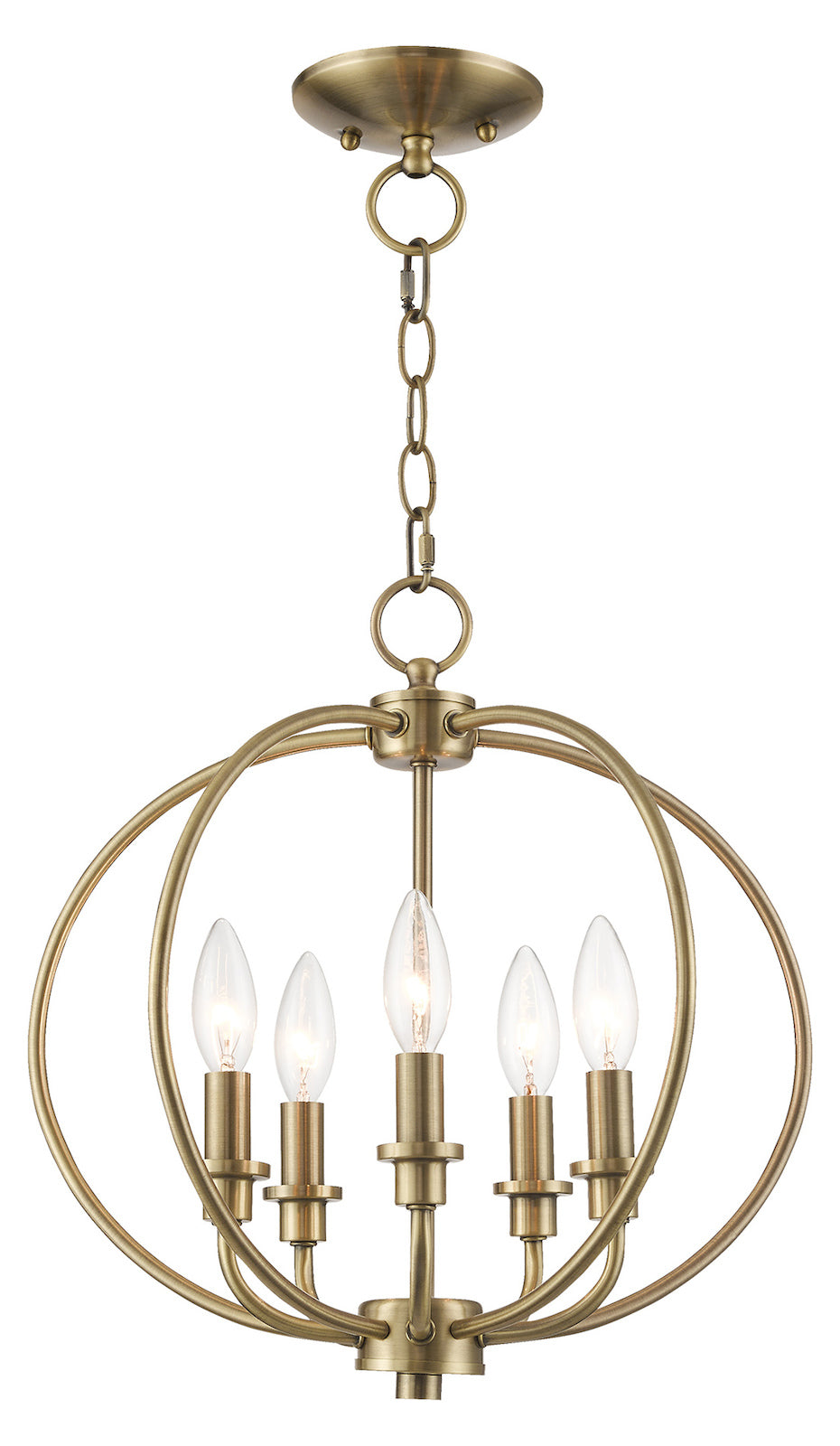 Five Light Antique Brass Up Pendant