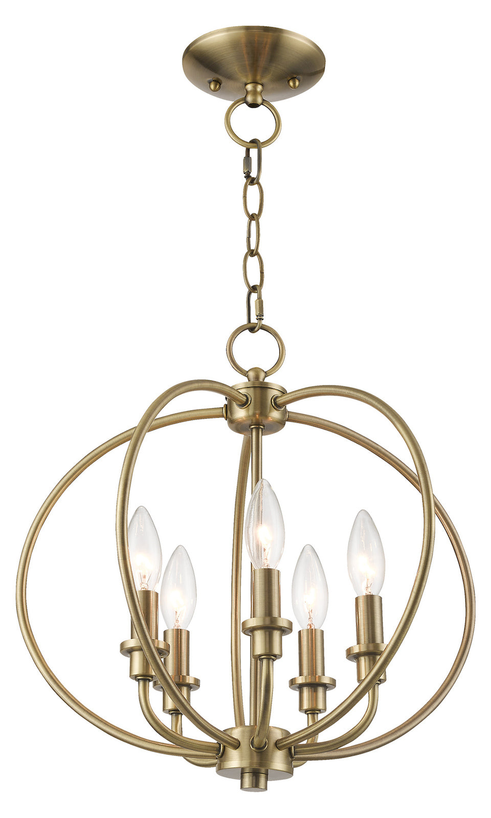 Five Light Antique Brass Up Pendant