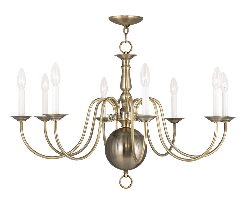 Antique Brass Williamsburg 8 Light 1 Tier Chandelier by Livex Lighting