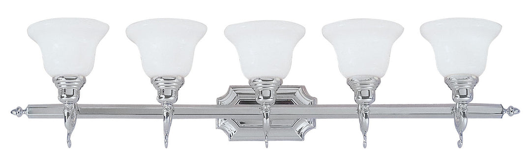 Chrome 5 Light 500W Bathroom Light With Medium Bulb Base And Opal White Glass by Livex Lighting