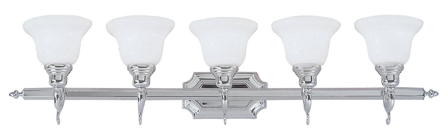 Chrome 5 Light 500W Bathroom Light With Medium Bulb Base And Opal White Glass by Livex Lighting
