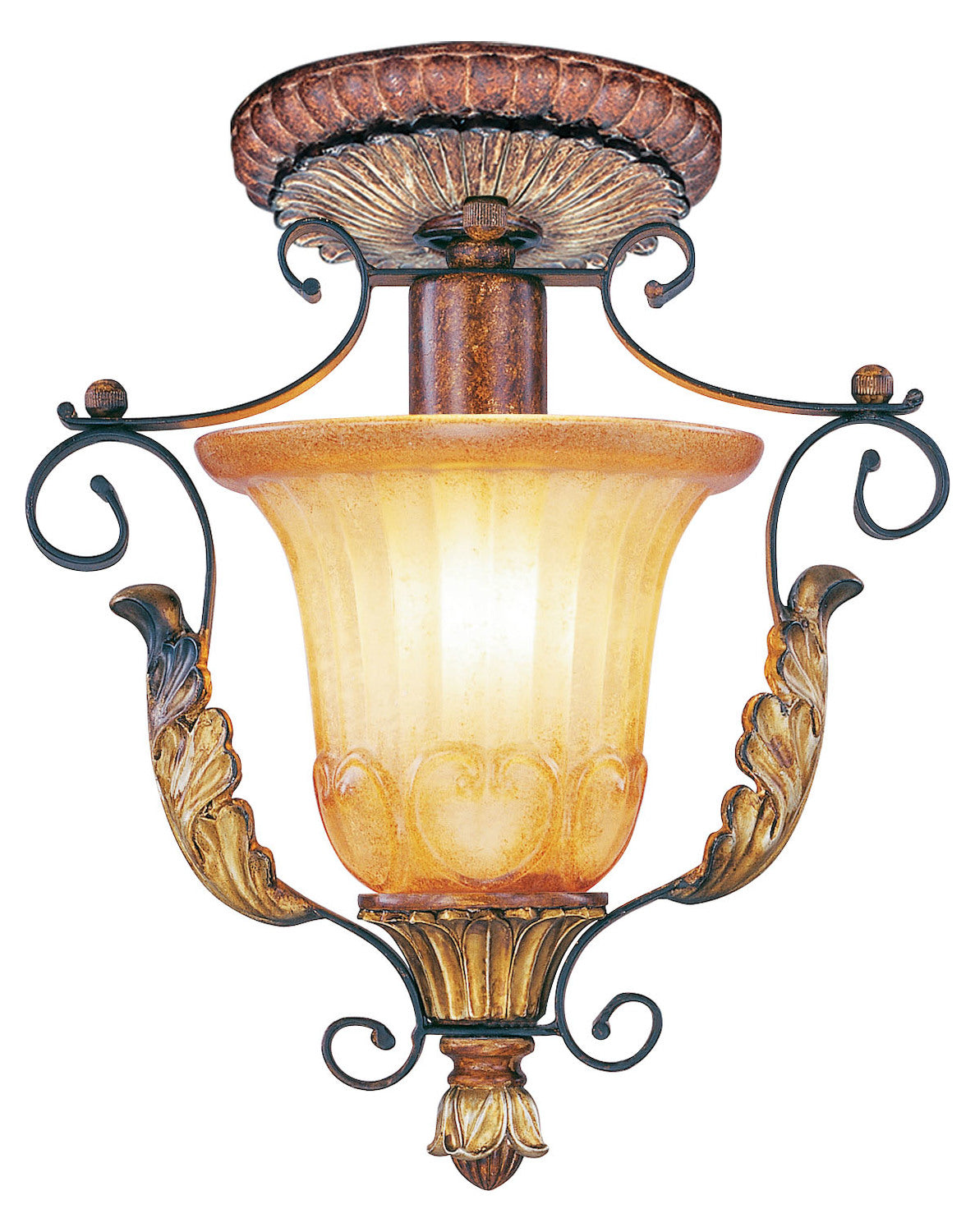 Verona Bronze With Aged Gold Leaf Accents Foyer Hall Semi-Flush Mount by Livex Lighting