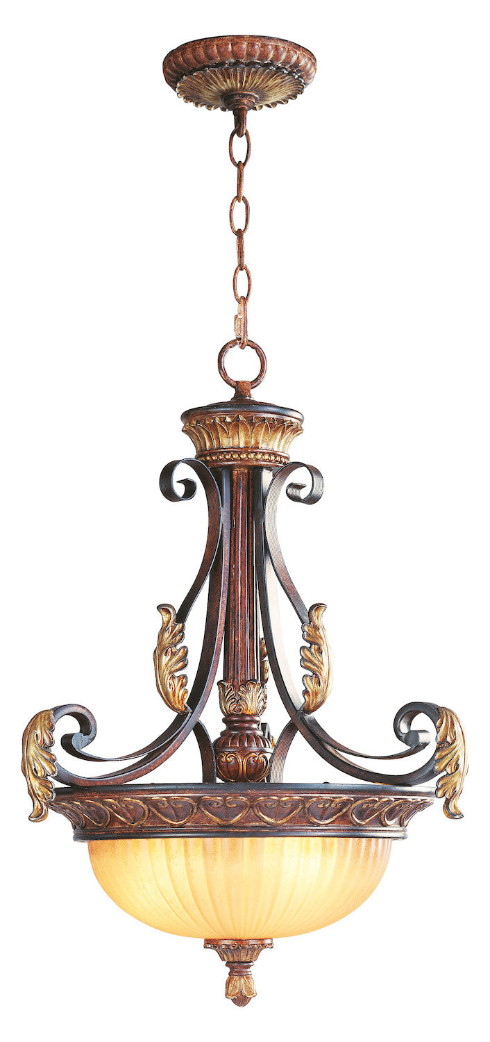 Verona Bronze 3 Light 180W Pendant With Medium Bulb Base And Rustic Art Glass by Livex Lighting