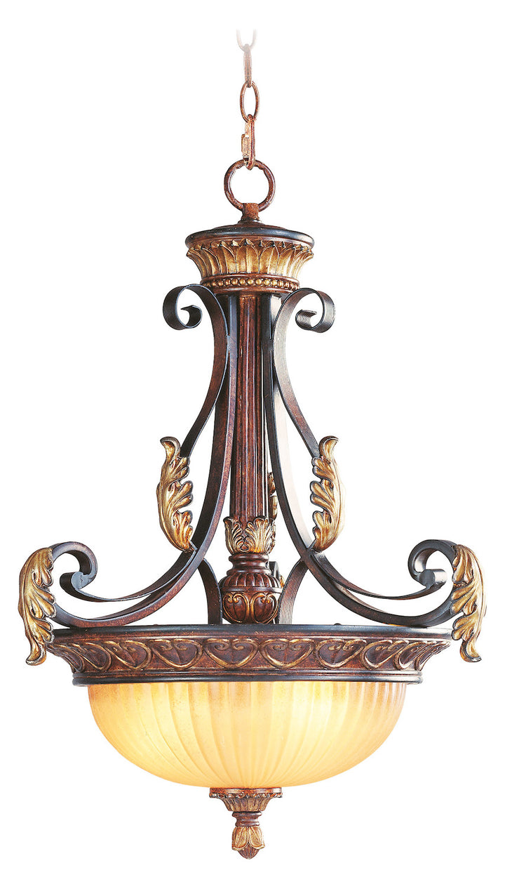Verona Bronze 3 Light 180W Pendant With Medium Bulb Base And Rustic Art Glass