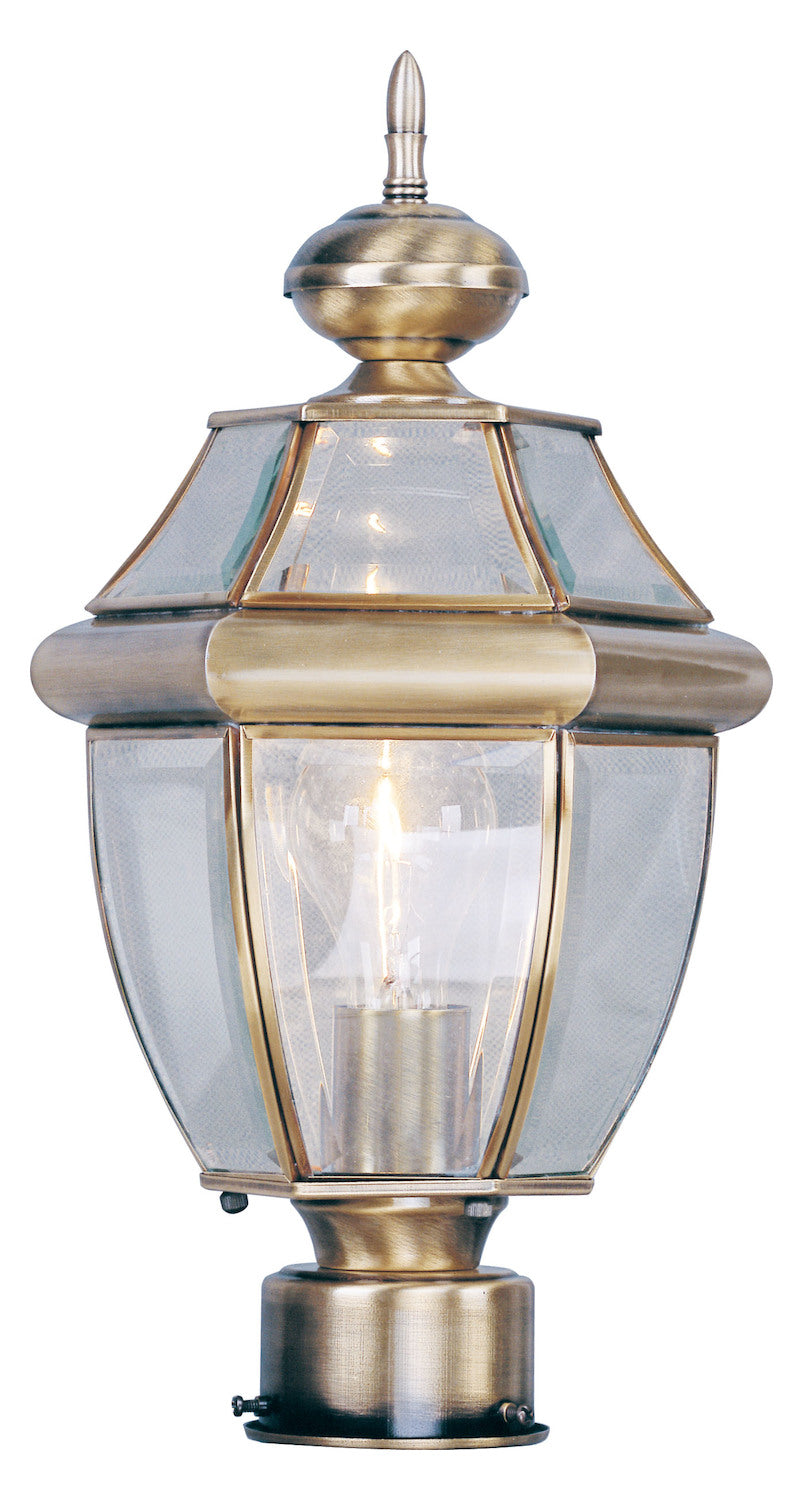 Antique Brass 1 Light Outdoor Clear Beveled Glass Post Lantern by Livex Lighting