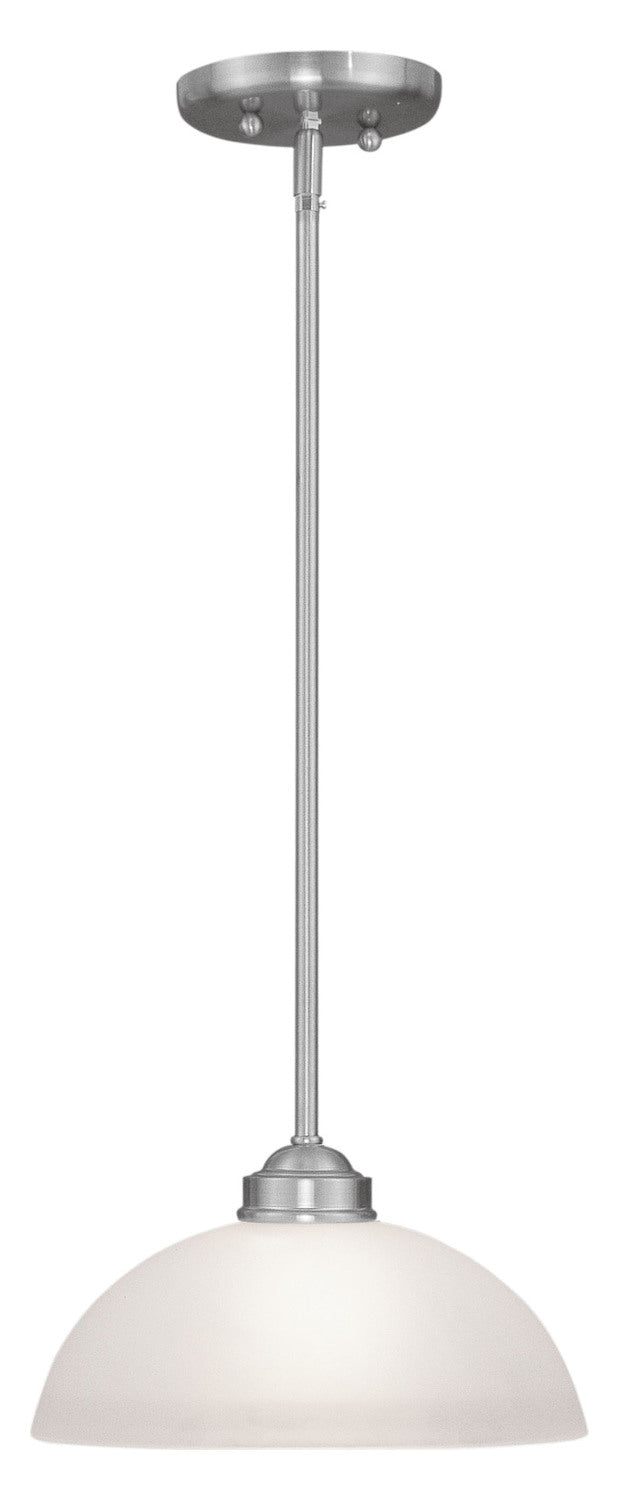 Brushed Nickel 1 Light 100 Watt Mini Pendant With Satin Glass by Livex Lighting