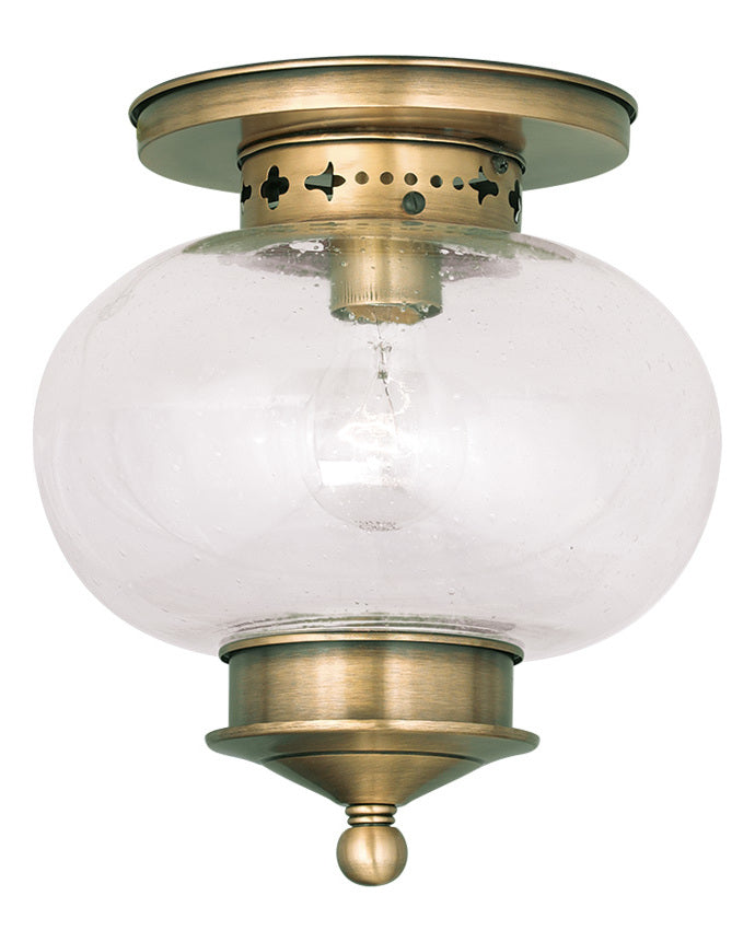 Antique Brass  9.75in Height 1 Light Semi-Flush Ceiling Fixture by Livex Lighting