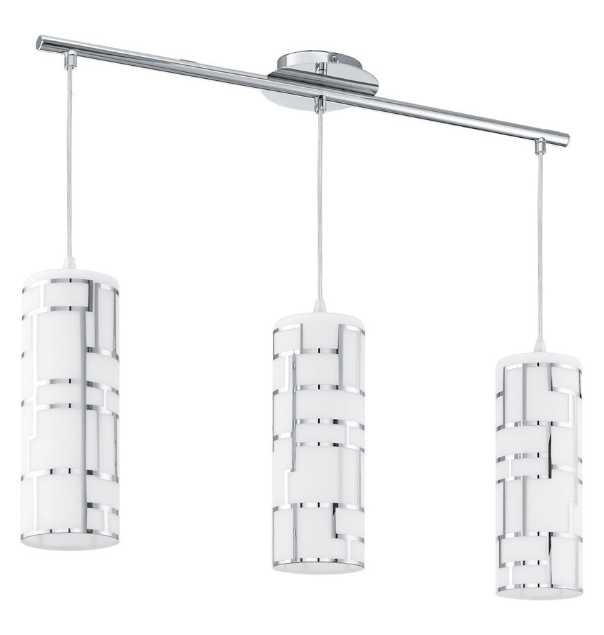 Chrome  3 Light Island / Billiard Fixture With White / Decor Glass Shades by Eglo