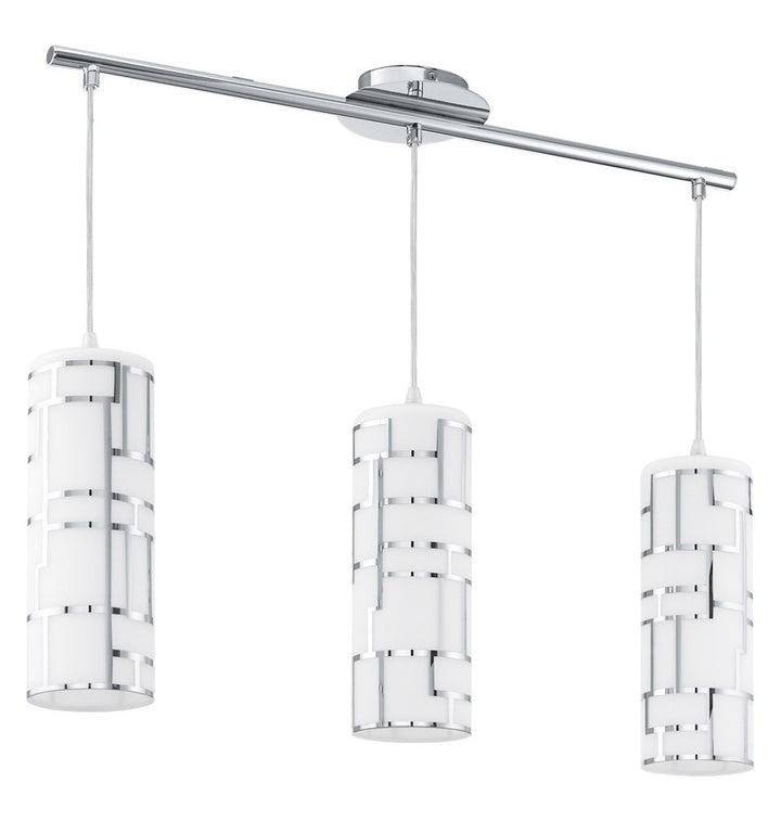 Chrome  3 Light Island / Billiard Fixture With White / Decor Glass Shades by Eglo
