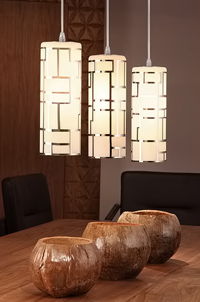 Chrome  3 Light Island / Billiard Fixture With White / Decor Glass Shades