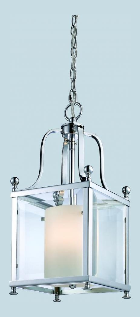 Three Light Chrome Clear Beveled Outside Glass And Matte Opal Glass Pendant by Z-Lite