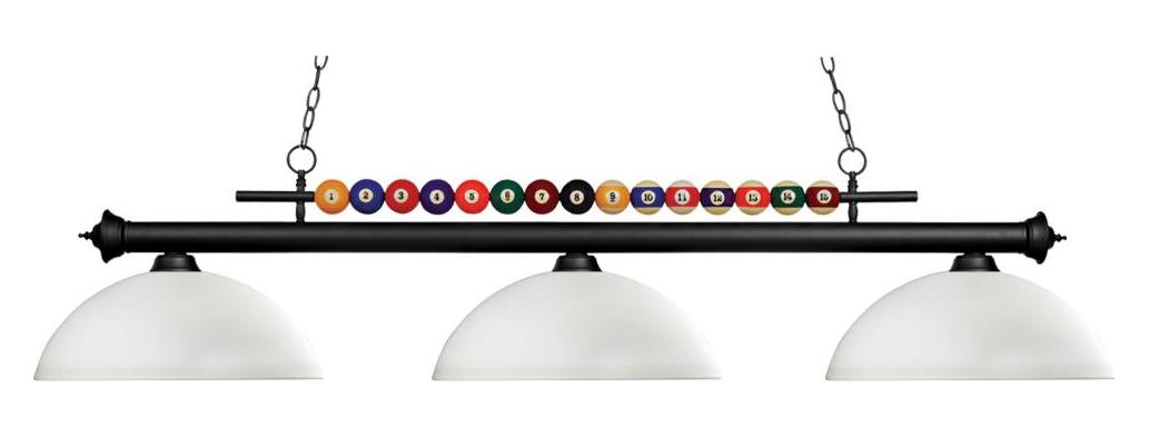 Matte Black  3 Light Billiard Chandelier with White Glass Shades by Z-Lite
