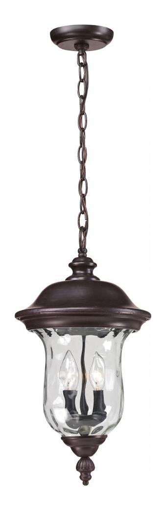 Bronze  2 Light Outdoor Pendant with Clear Water Glass Shade by Z-Lite