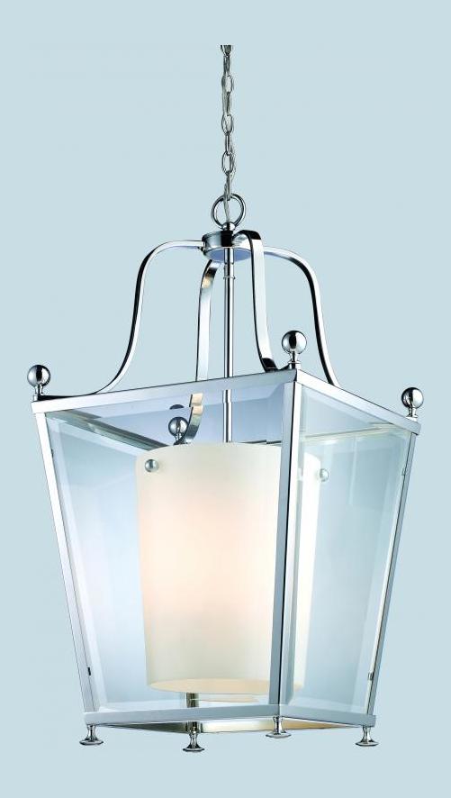 Four Light Chrome Clear Outside Glass And Matte Opal Inside Glass Pendant by Z-Lite