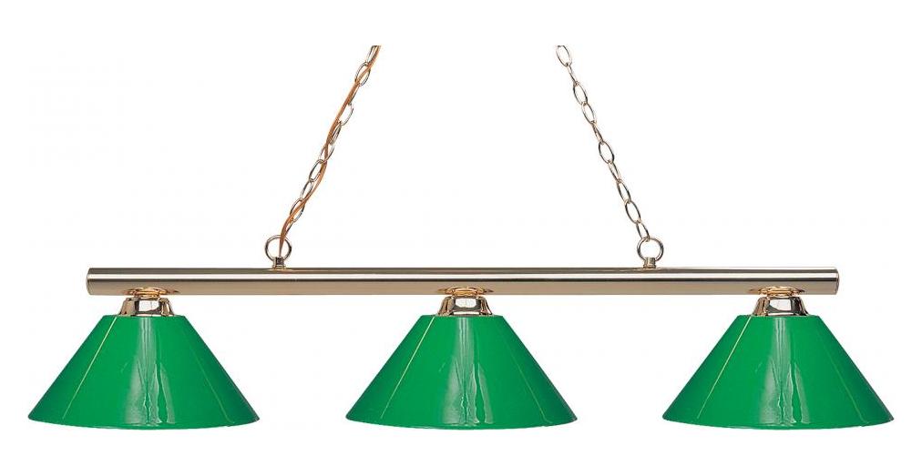 Polished Brass  3 Light Chandelier with Green Shade by Z-Lite
