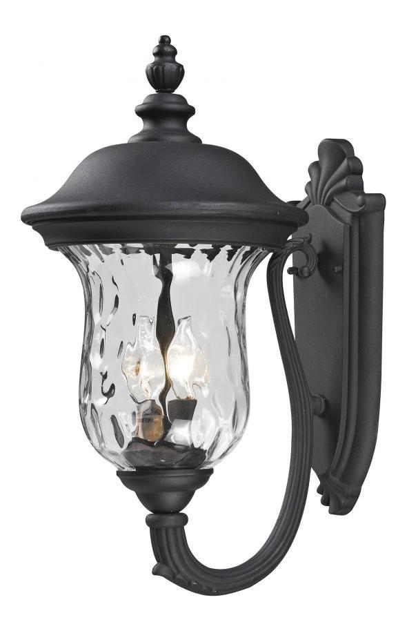 Black  2 Light Outdoor Wall Sconce with Clear Water Glass Shade by Z-Lite