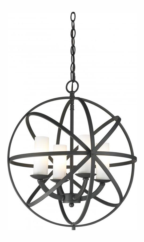 Bronze  4 Light Full Sized Pendant with Matte Opal Shade by Z-Lite