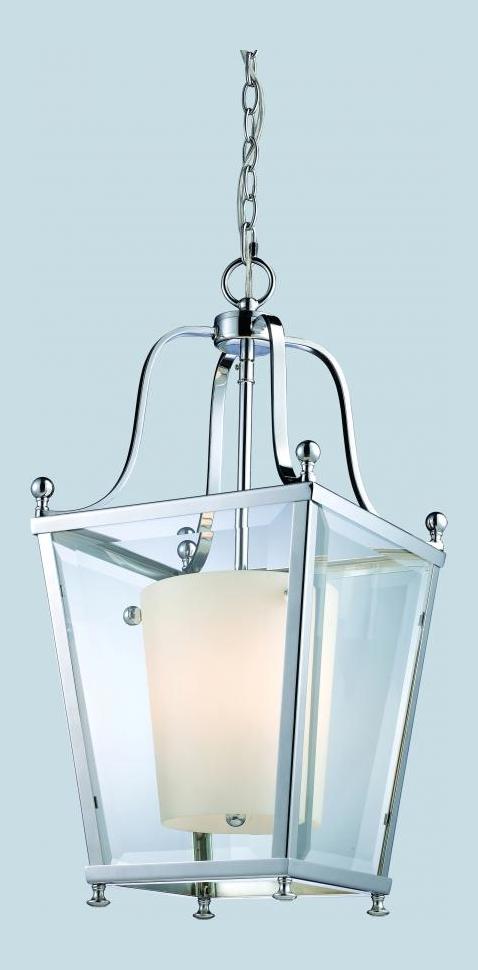 Three Light Chrome Clear Beveled Outside Glass And Matte Inside Glass Pendant by Z-Lite