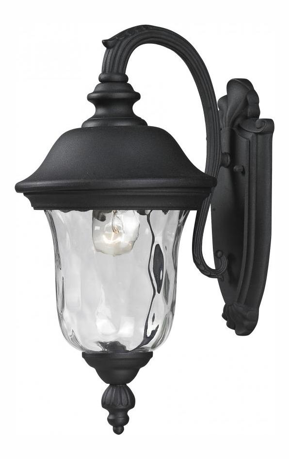 Black  1 Light Outdoor Wall Sconce with Clear Water Glass Shade by Z-Lite