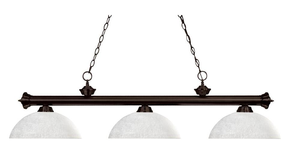 Three Light Bronze White Linen Glass Island Light by Z-Lite