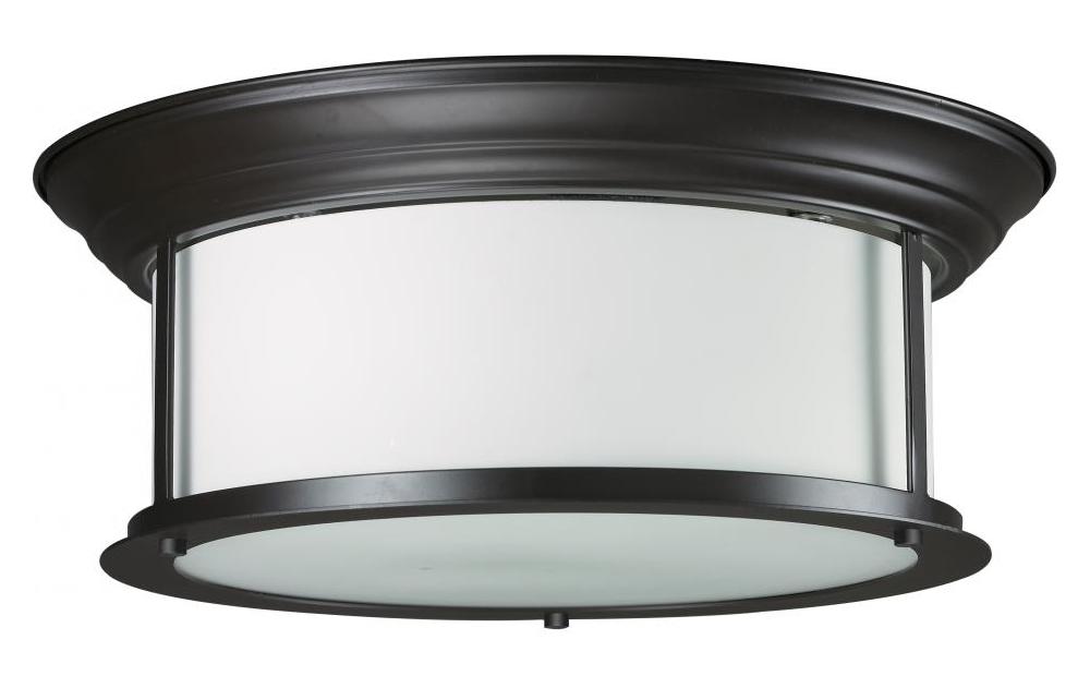 Three Light Bronze Matte Opal Glass Drum Shade Flush Mount by Z-Lite