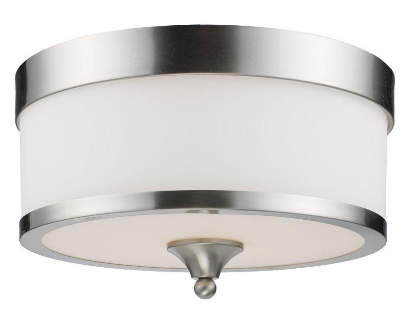 Three Light Brushed Nickel White Glass Drum Shade Flush Mount by Z-Lite
