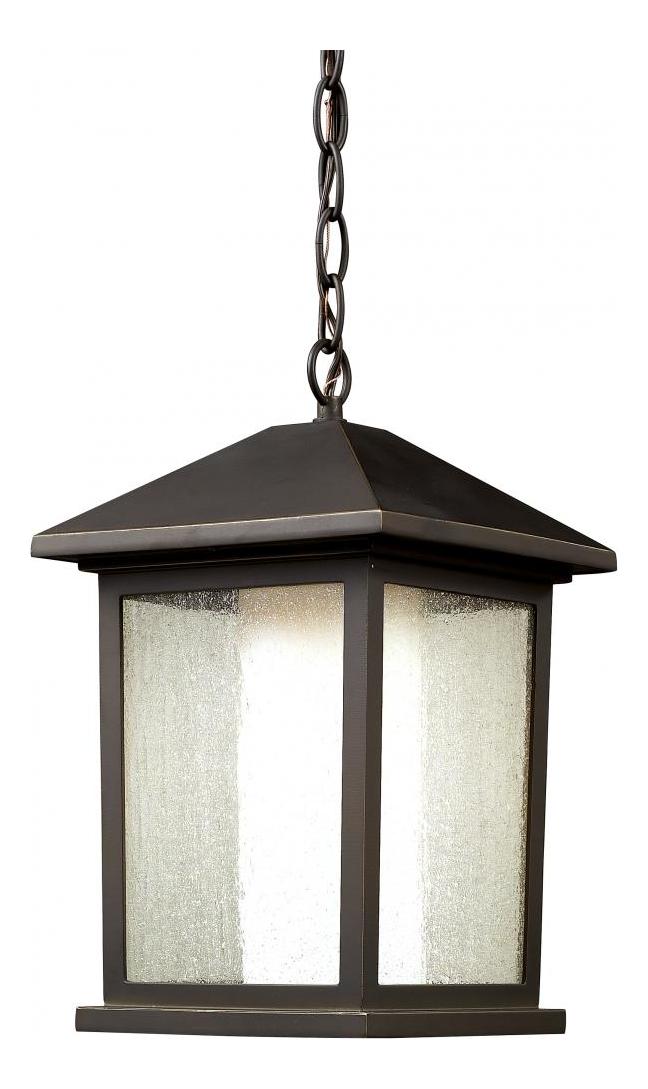 Bronze  1 Light Outdoor Pendant with Outer Seedy and Inner Matte Opal Shade by Z-Lite