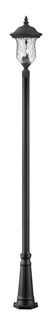 Black  3 Light Outdoor Post Light with Clear Water Glass Shade by Z-Lite