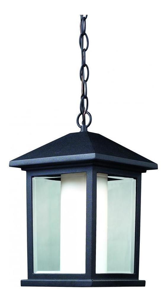 Black  1 Light Outdoor Pendant with Clear Beveled and Matte Opal Shade by Z-Lite