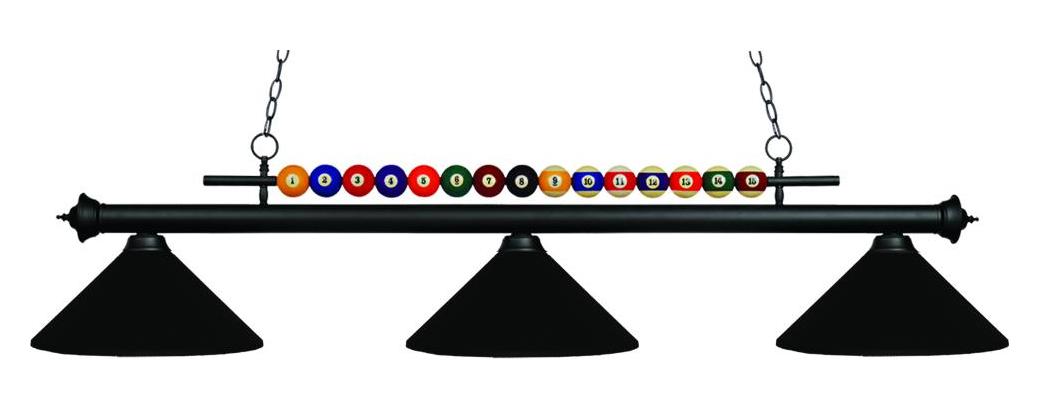 Matte Black  3 Light Billiard Chandelier with Black Metal Shades by Z-Lite