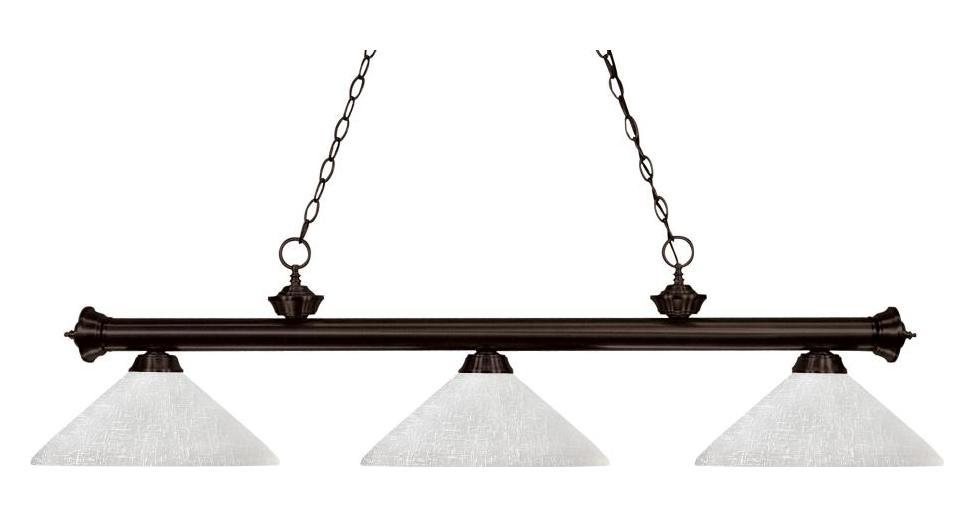 Three Light Bronze White Linen Glass Island Light by Z-Lite