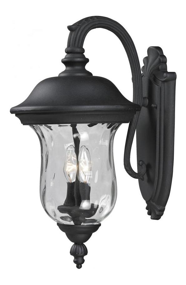Black  2 Light Outdoor Wall Sconce with Clear Water Glass Shade by Z-Lite
