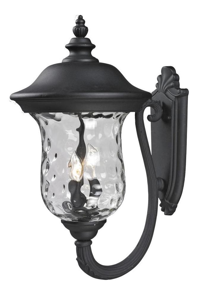 Black  3 Light Outdoor Wall Sconce with Clear Water Glass Shade by Z-Lite