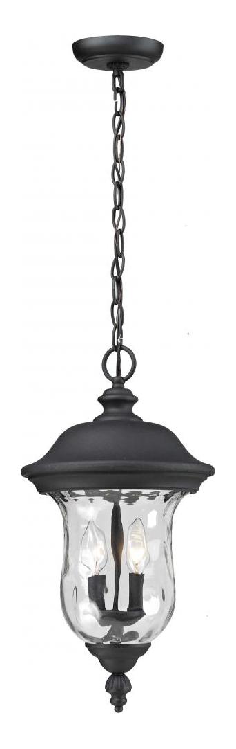 Black  2 Light Outdoor Pendant with Clear Water Glass Shade by Z-Lite