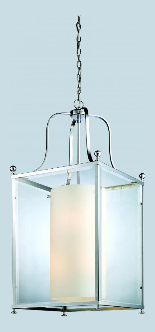 Eight Light Chrome Clear Beveled Outside Glass And Matte Opal Glass Pendant by Z-Lite