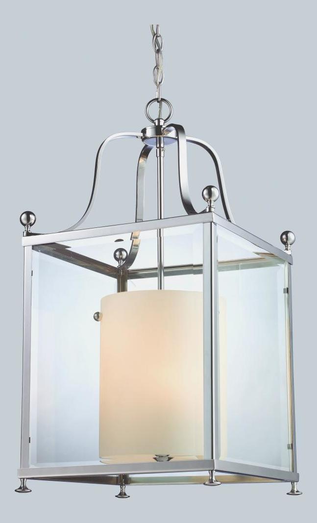 Six Light Chrome Clear Beveled Outside Glass And Matte Opal Glass Pendant by Z-Lite