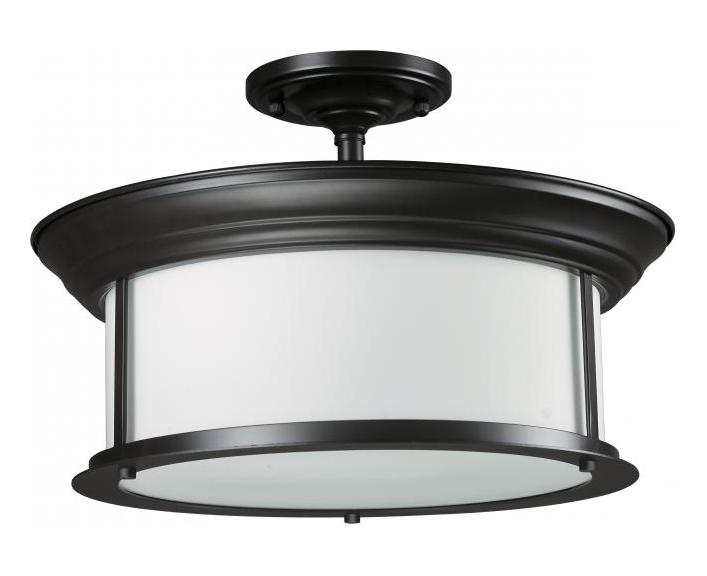 Three Light Bronze Matte Opal Glass Drum Shade Semi-Flush Mount by Z-Lite