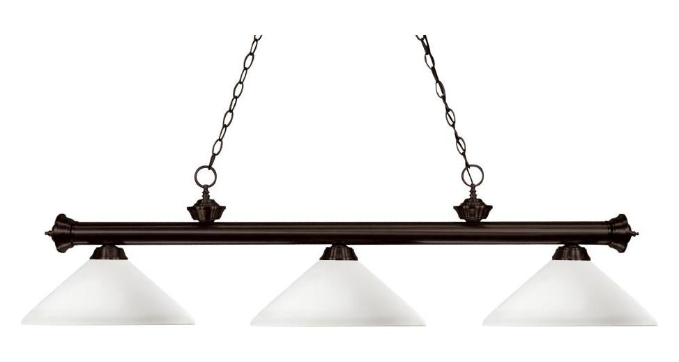 Three Light Bronze Matte Opal Glass Island Light by Z-Lite