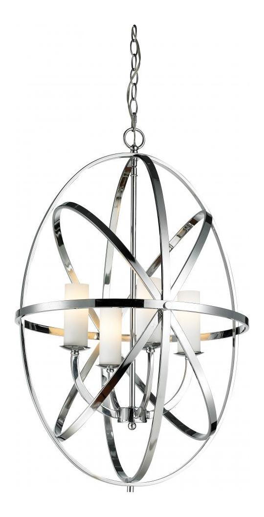Chrome  4 Light Full Sized Pendant with Matte Opal Shade by Z-Lite