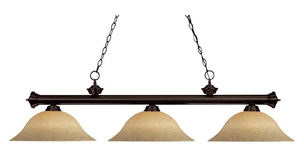 Three Light Bronze Golden Mottle Glass Island Light by Z-Lite