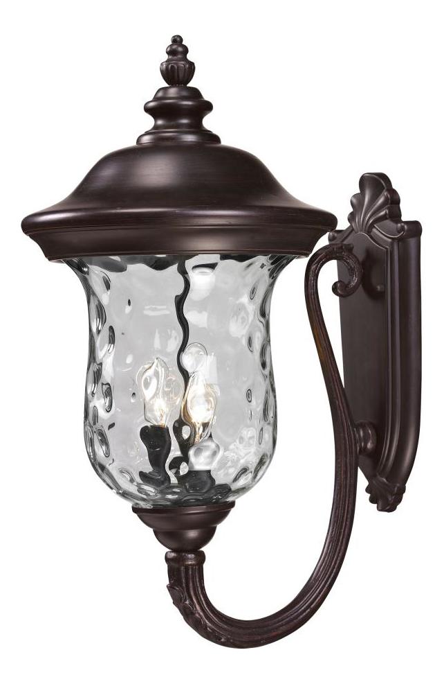 Bronze  3 Light Outdoor Wall Sconce with Clear Water Glass Shade by Z-Lite