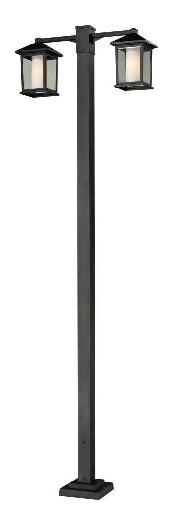 Black  2 Light Outdoor Post Light with Clear Beveled and Matte Opal Shade by Z-Lite