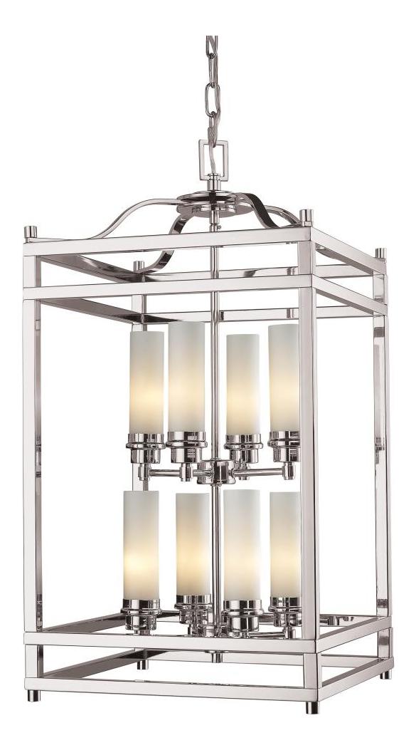 Brushed Nickel  8 Light Full Sized Pendant with Matte Opal Shade by Z-Lite