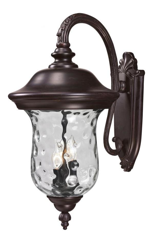Bronze  3 Light Outdoor Wall Sconce with Clear Water Glass Shade by Z-Lite